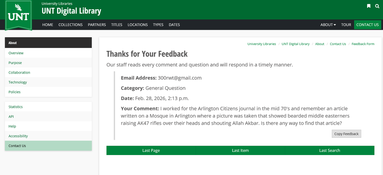 Screenshot 2026 02 28 at 14 15 25 Thanks for Your Feedback UNT Digital Library