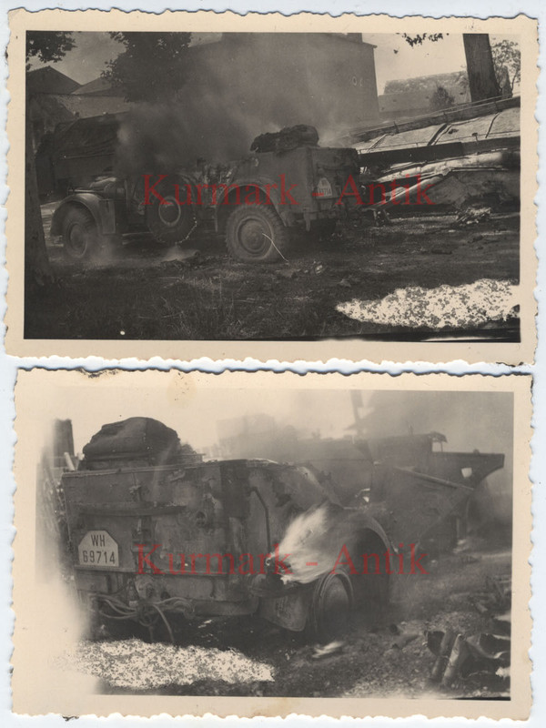 Fotos Wehrmacht Russland Front Auto PKW Kübel Horch brennt aus T