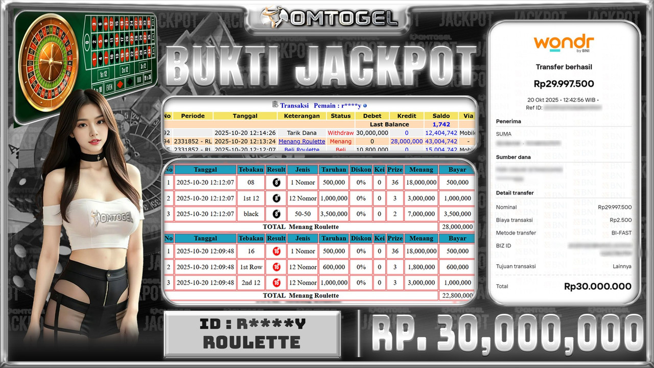 OMTOGEL JACKPOT LIVE GAMES ROULETTE 30 JUTA DI BAYAR LUNAS ,-