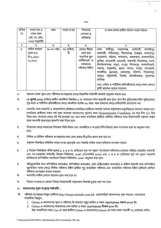 Ministry of Public Administration (MOPA) Job Circular 2023 PDF-2