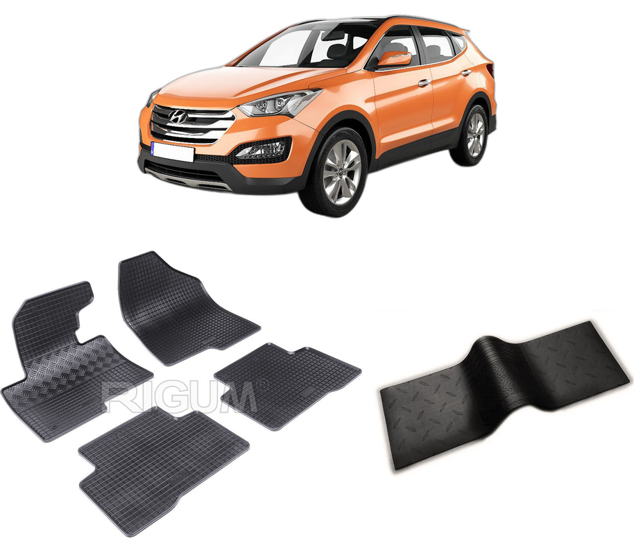 Set covorase auto HYUNDAI SANTA FE III din 09.2012-07.2018, cu covoras tunel median, CAROSERIE SUV, Presuri cauciuc 100%, compatibil cu autoturismul HYUNDAI SANTA FE III, Rigum