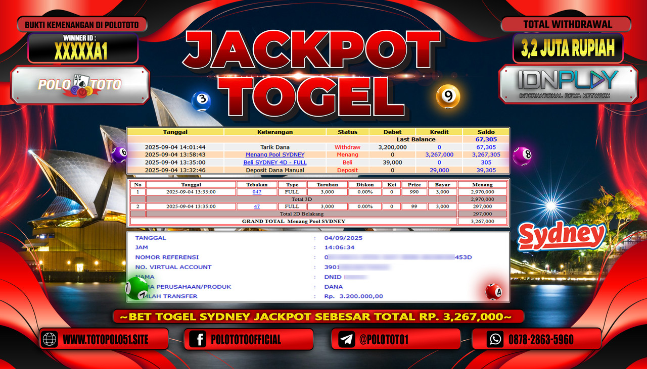 POLOTOTO JACKPOT TOGEL POOL SYDNEY Rp.3.200.000,- LUNAS