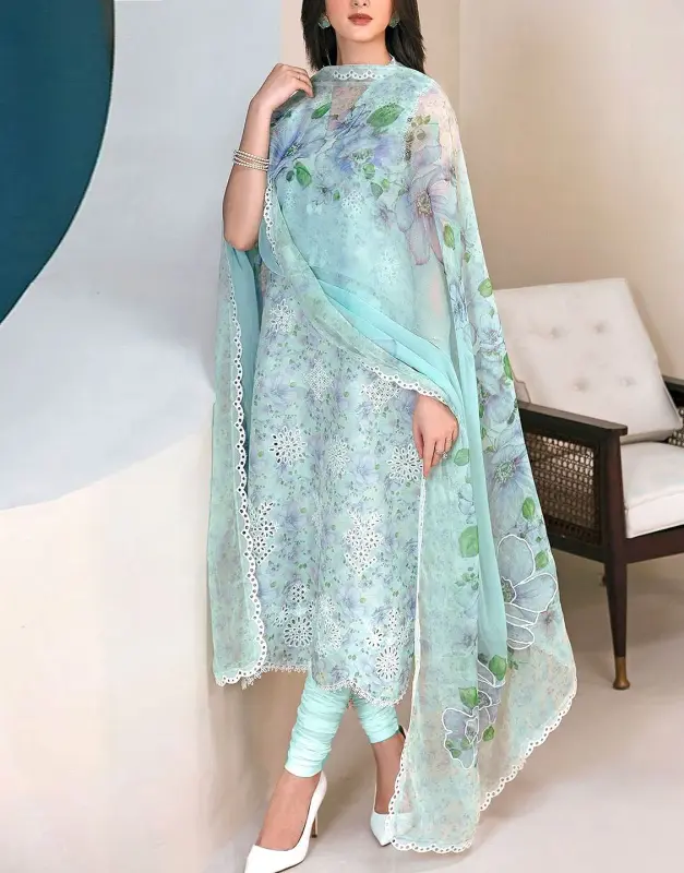 Adorable Chikankari Embroidered EID Lawn Dress 2025 with Chiffon Dupatta