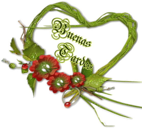 Corazón de Juncos Verdes con Flores Rojas  Tardes