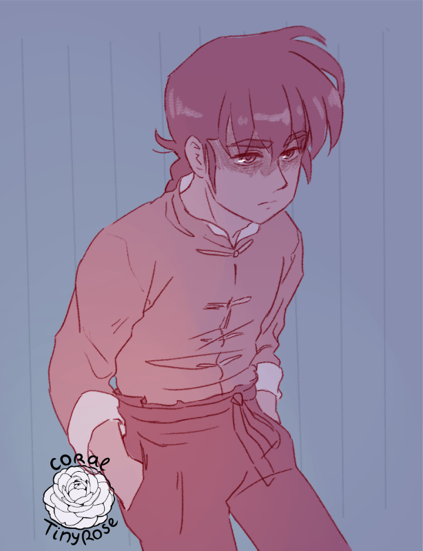 Image, ranma leaning on wall looking forward, 