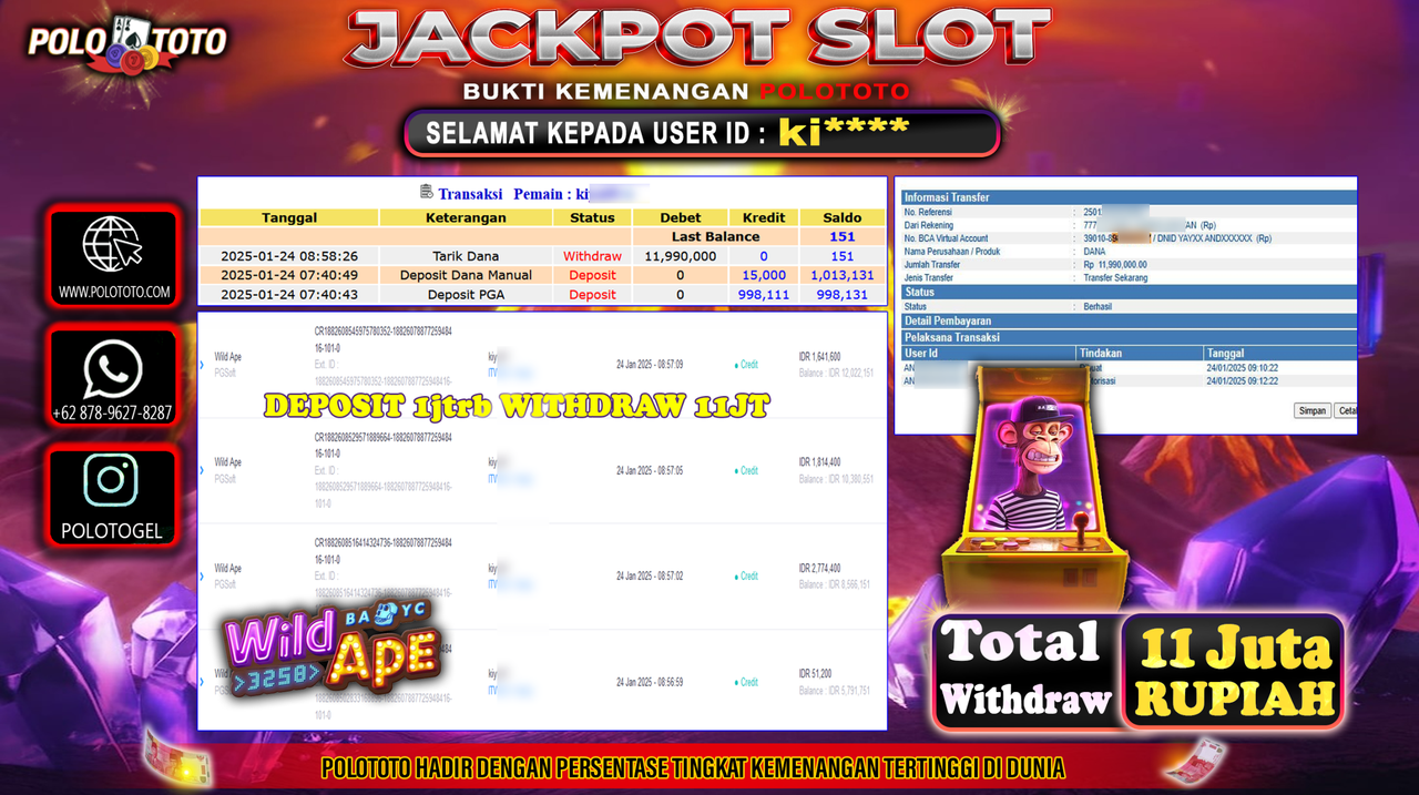 POLOTOTO JACKPOT SLOT WILD APE Rp.11,990.000,-