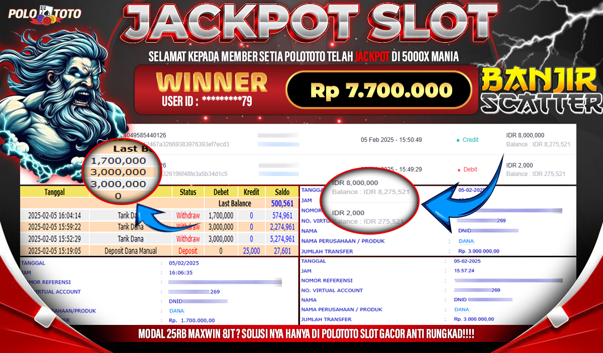 POLOTOTO JACKPOT SLOT 5000X MANIA Rp.7,700.000,-
