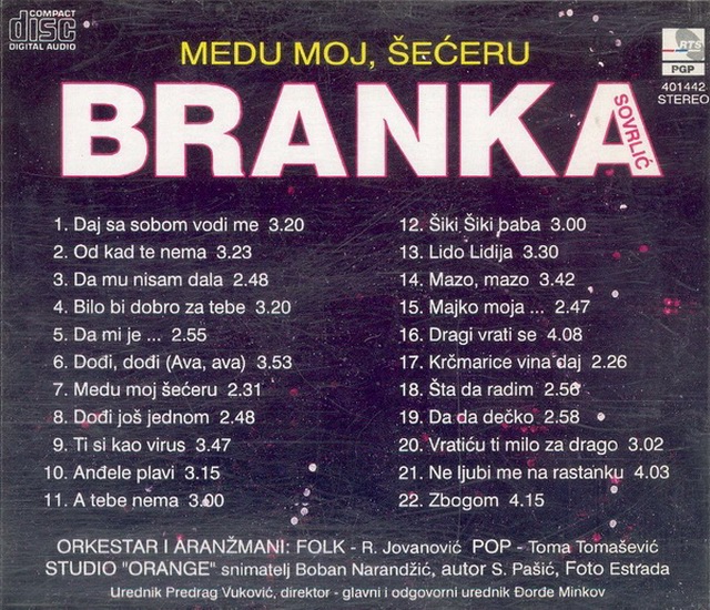 Branka Sovrlic - 1995 - Medu moj seceru - CD - z