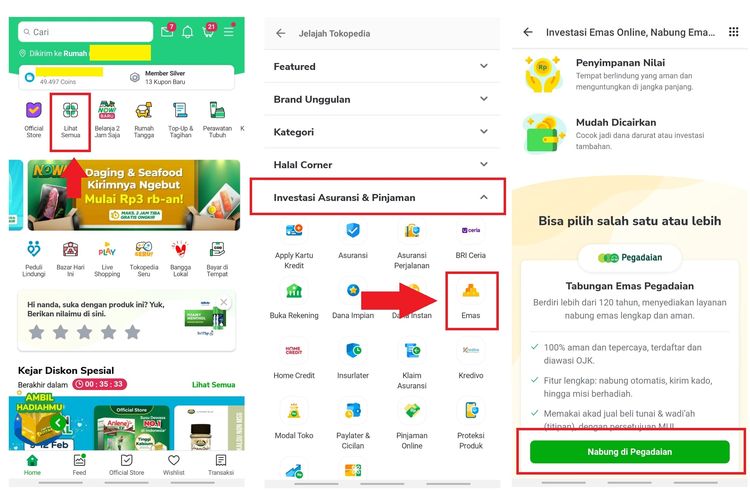 Cara menabung emas Pegadaian di Tokopedia.