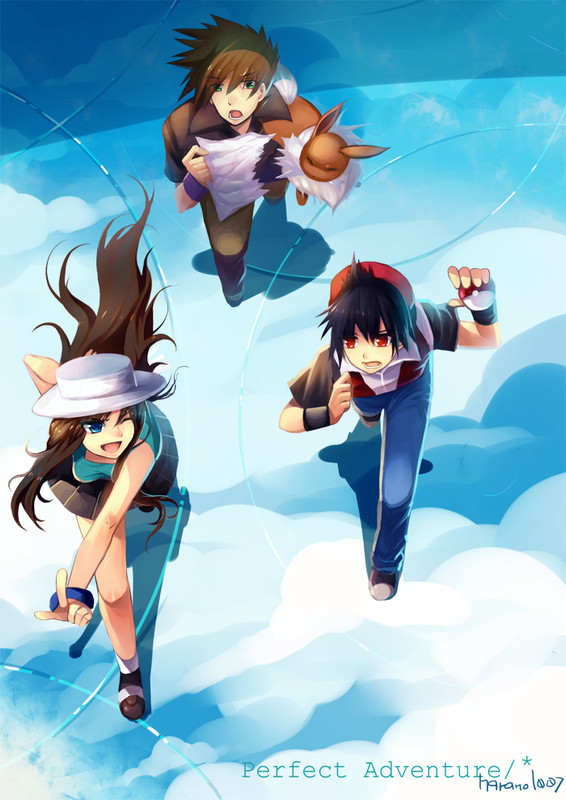 red-eevee-blue-oak-and-green-pokemon-and