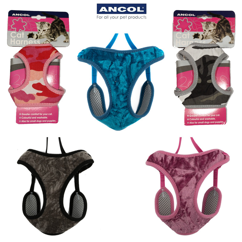 Ancol Cat Kitten Harness Velvet Or Camo Soft Training With Walking Lead