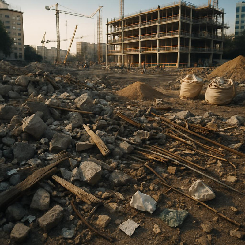 Различные типы строительного мусора на стройплощадке