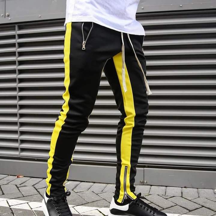 Casual Mens Sweatpant Trouser Black + Yellow