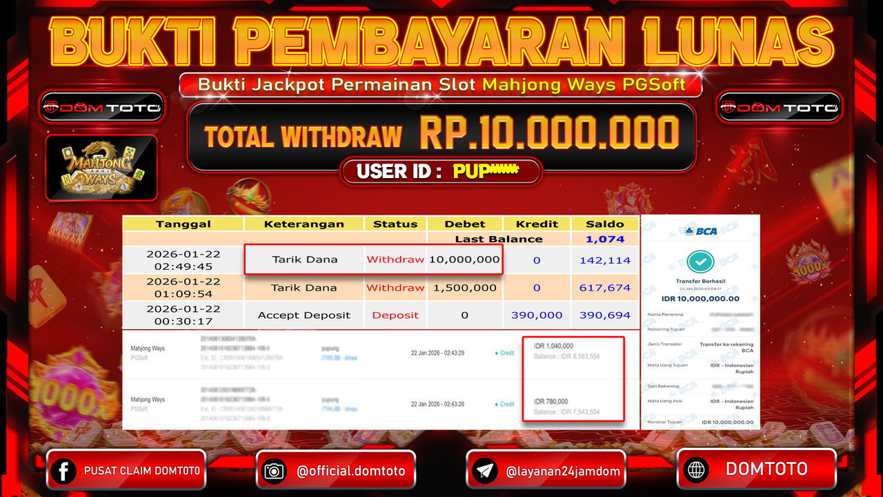 JACKPOT SLOT Mahjong Ways PGSoft 22 JANUARI 2026
