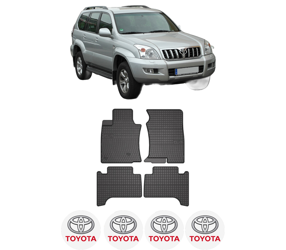 Set covorase presuri TOYOTA LAND CRUISER PRADO (_J12_) din 2002-2010, auto, din cauciuc thermoplastic, 4 Stickere auto cu TOYOTA