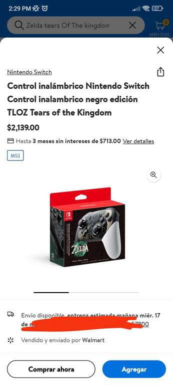 Walmart: Control Pro para Nintendo Switch edición The Legend Of Zelda tears Of The kingdom 
