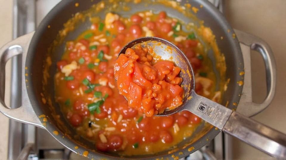 Tomato paste and spices cooking for chicken curry | ٹماٹر اور مصالحے
