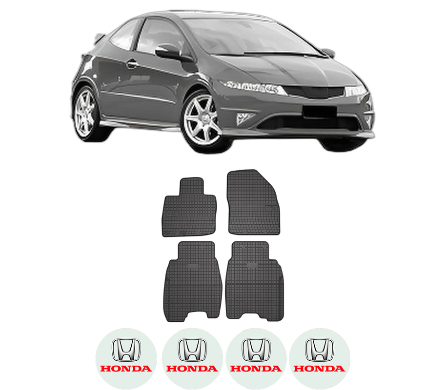 Set covorase presuri HONDA CIVIC VIII Hatchback (FN, FK) din 2005-2012, auto, din cauciuc thermoplastic, 4 Stickere auto cu HONDA