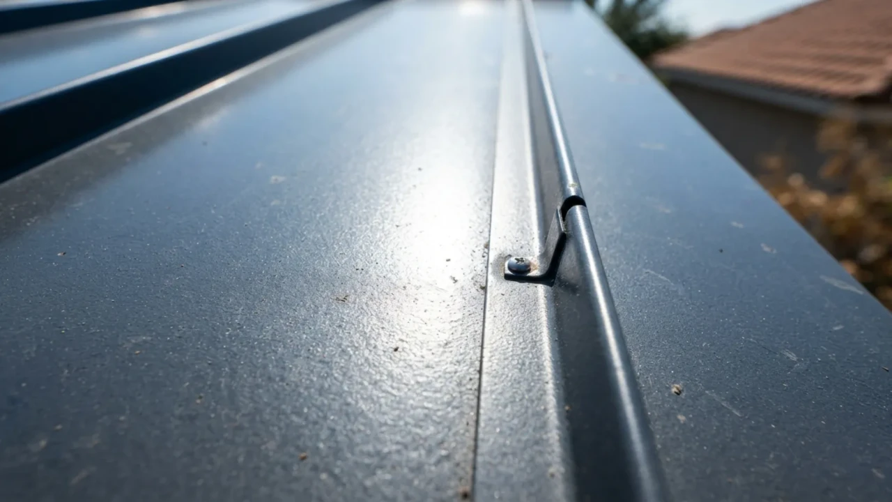 Kynar PVDF coated metal roof panel close up UV protection Texas