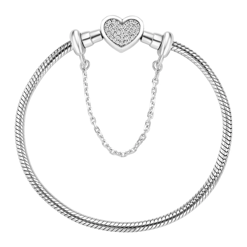 Pulseira Life Coração em Prata 925 com Pedras Incolores