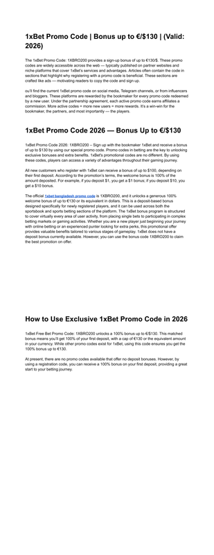 1x Bet Best Promo Code 1XBRO200 Bonus 130