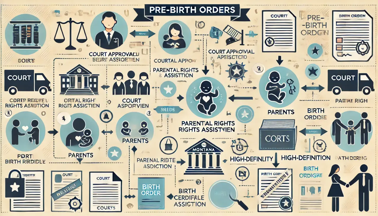 Flowchart explaining the process of pre-birth orders in Montana surrogacy.