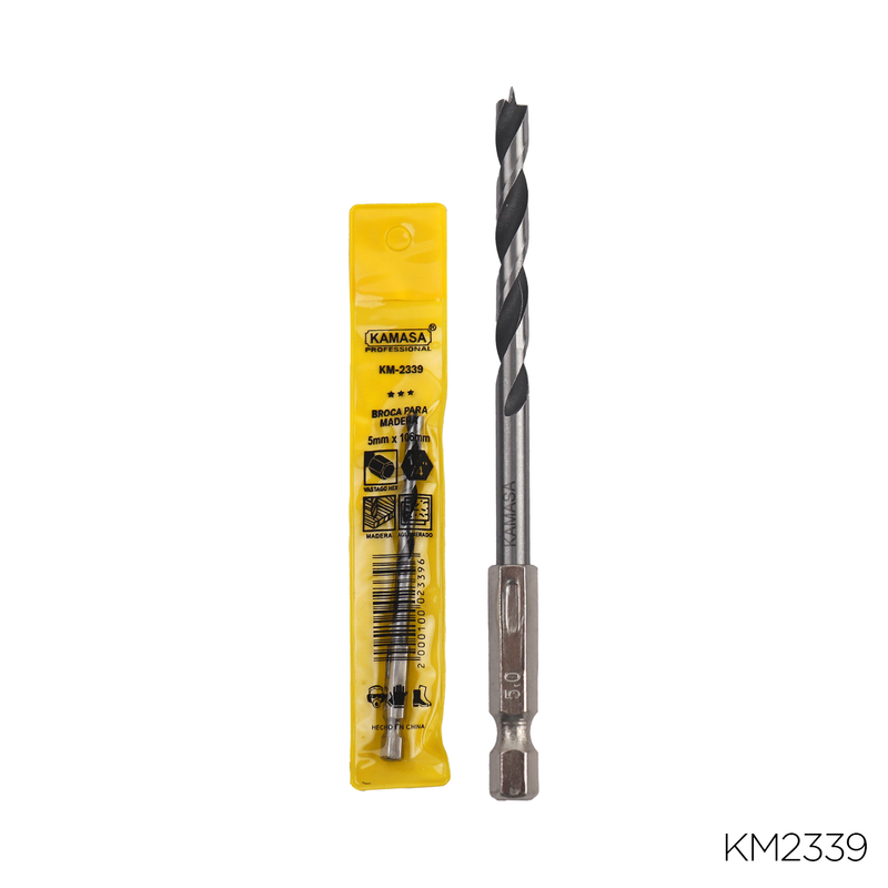 BROCA PARA MADERA CON VASTAGO HEX 1/4" X 5mm KAMASA