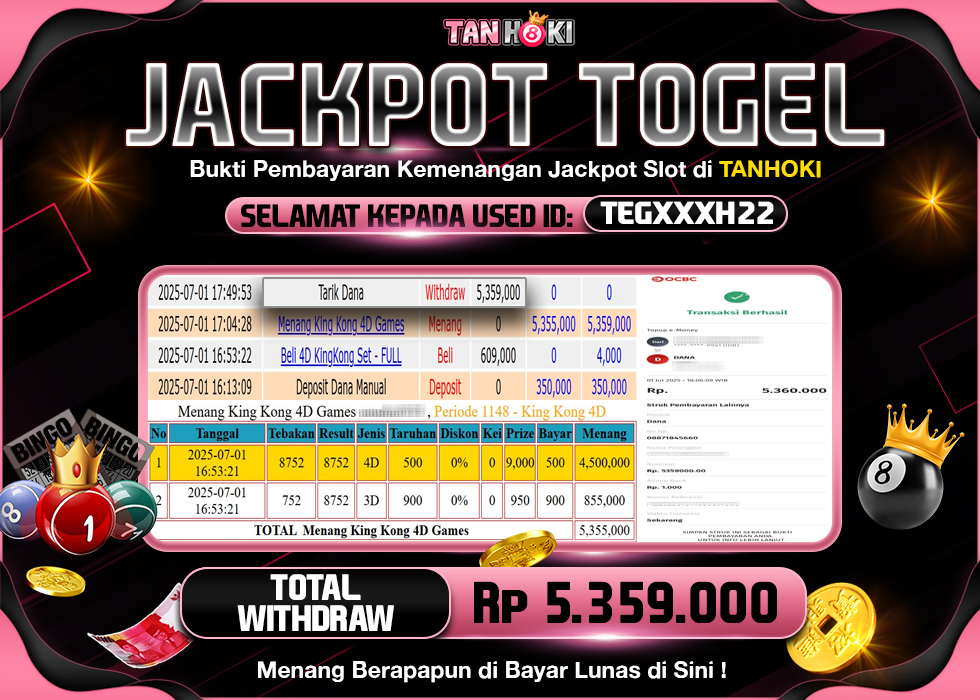 TANHOKI JACKPOT TOGEL KING KONG 4D GAMES Rp.5.359.000,- LUNAS