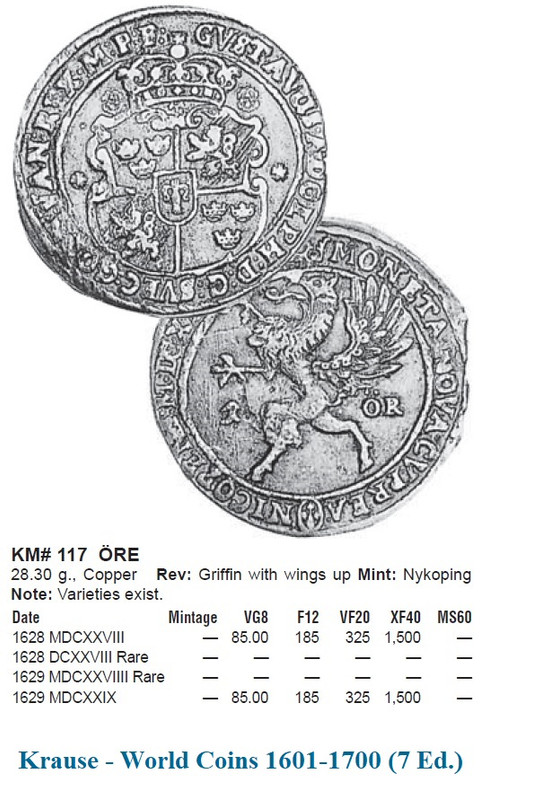 SUECIA - 1 Öre MDCXXVIII  Krause-World-Coins-1601-1700-7-Ed