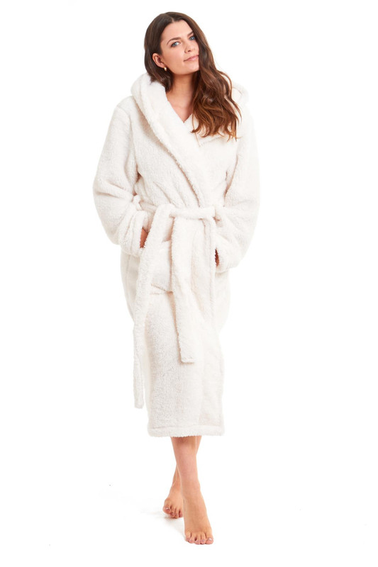 Womens Snuggle Fleece Dressing Gown Robes Extra Long Cuddly Plush Bathrobe  Gowns | eBay