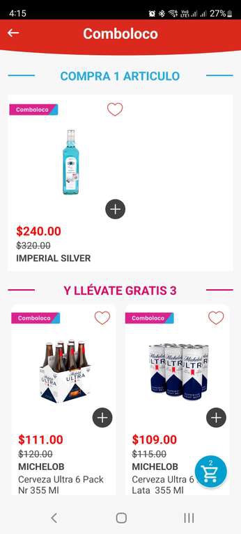 HEB comboloco Ginebra y de regalo 18 Michelob Ultra 
