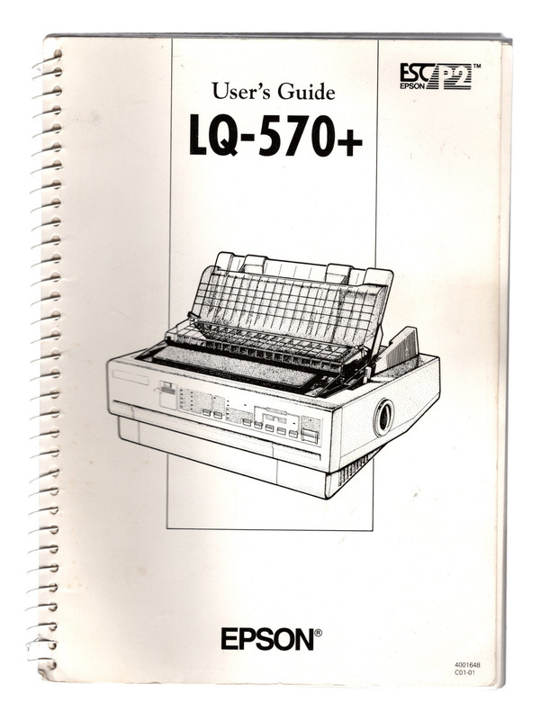 EPSON USER'S GUIDE 24-PIN DOT PRINTER (BOOKLET 4001648 C01-01). VINTAGE SPIRAL-BOUND PRINTER INSTRUCTIONAL MANUAL. Nagano: Seiko Epson Corporation, July 1993.