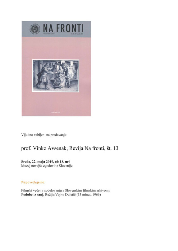 Vabilo na sredin večer  22. maja 2019