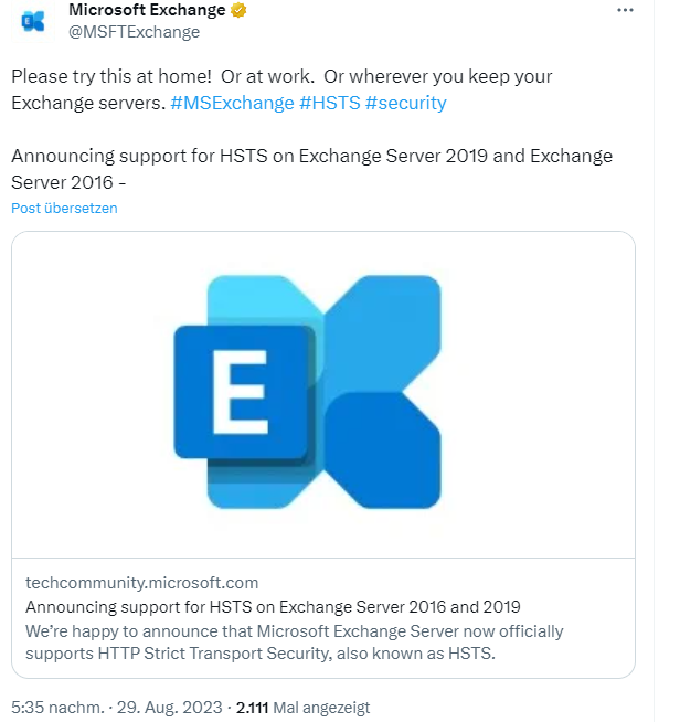 HTTP Strict Transport Security (HSTS) für Exchange 2016/2019