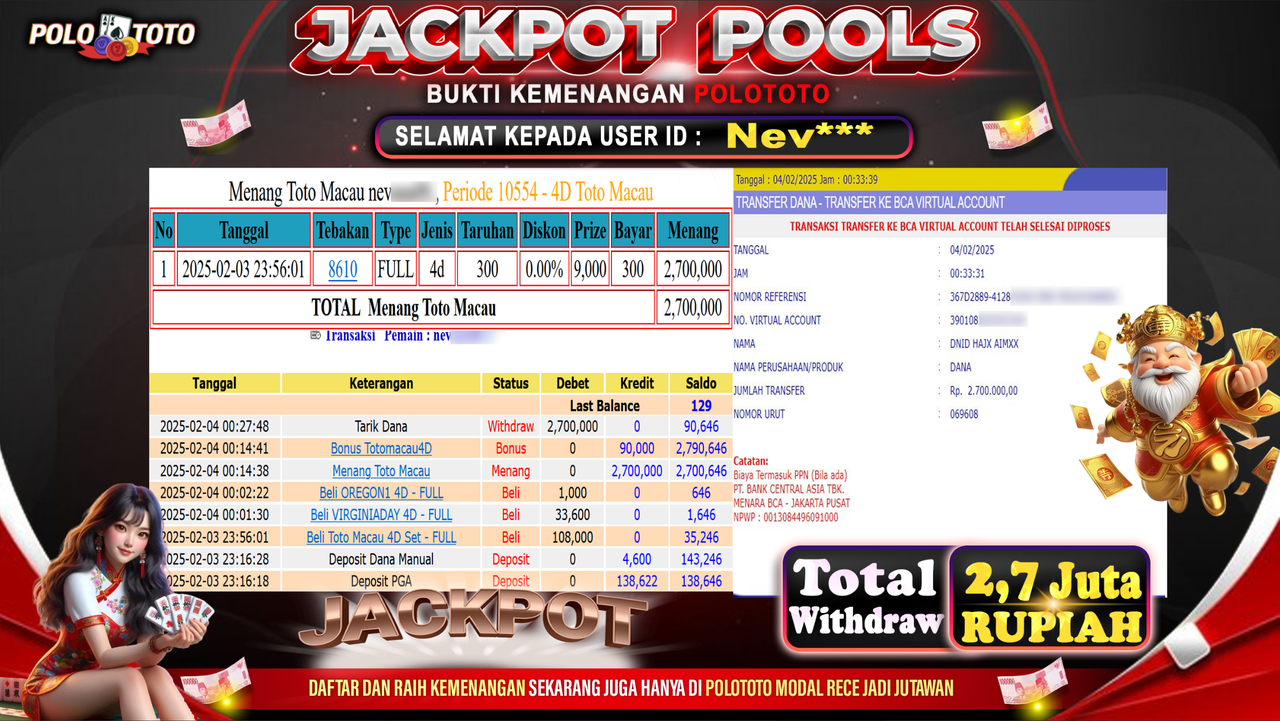 POLOTOTO JACKPOT TOGEL TOTO MACAU Rp.2,700.000,-