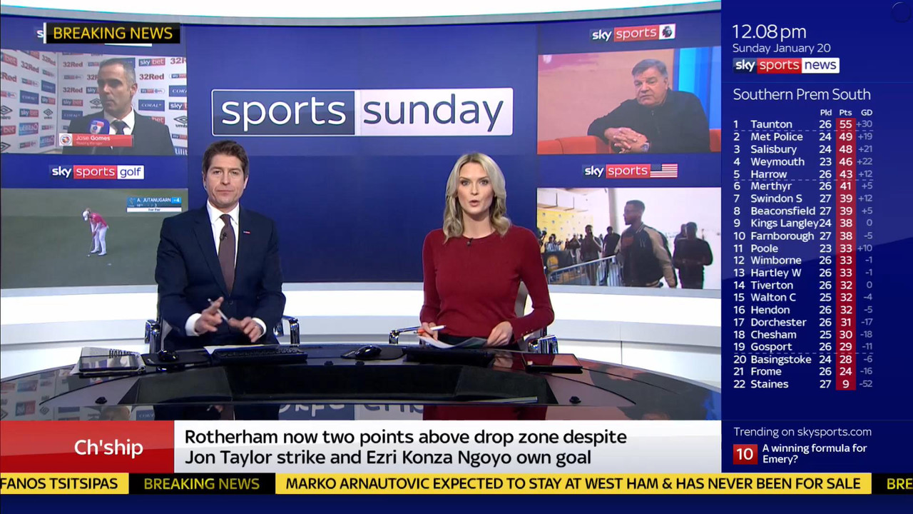 20 January - 12.00.00 - Sports Sunday. Stay in touch with the ne