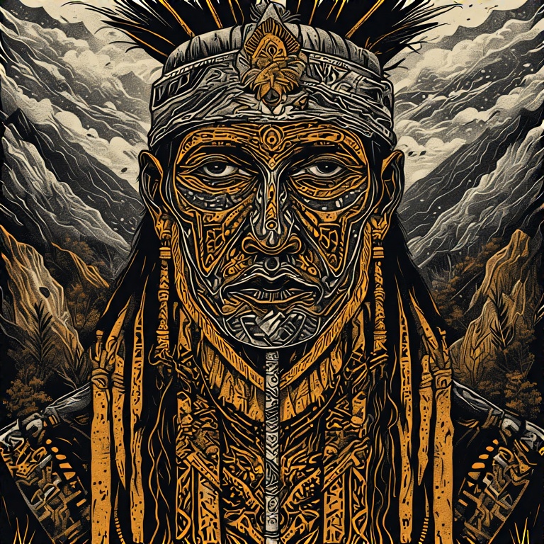 A-tribal-warrior-in-woodcut-st-52