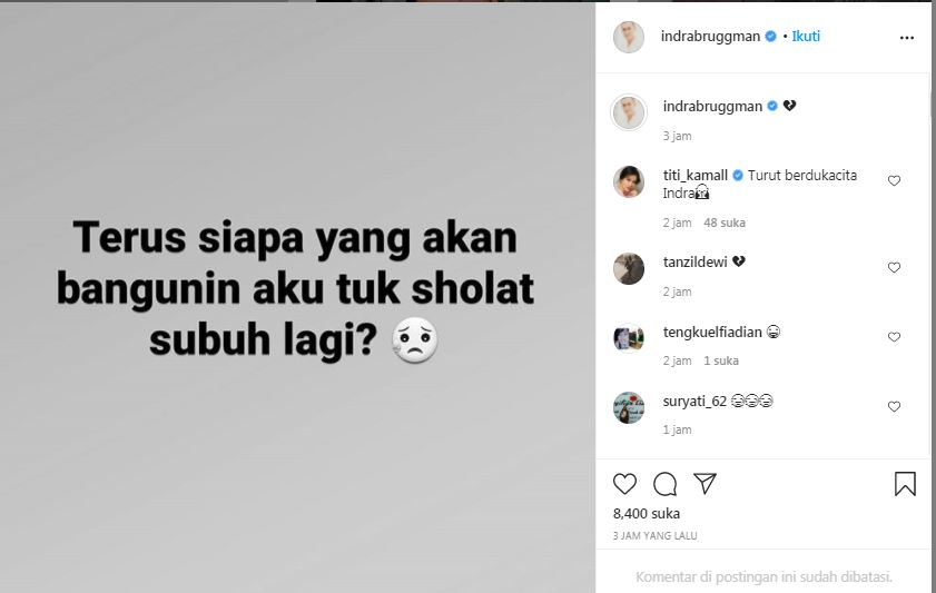 Unggahan pilu Indra Bruggman ditinggal ibunda tercinta berpulang