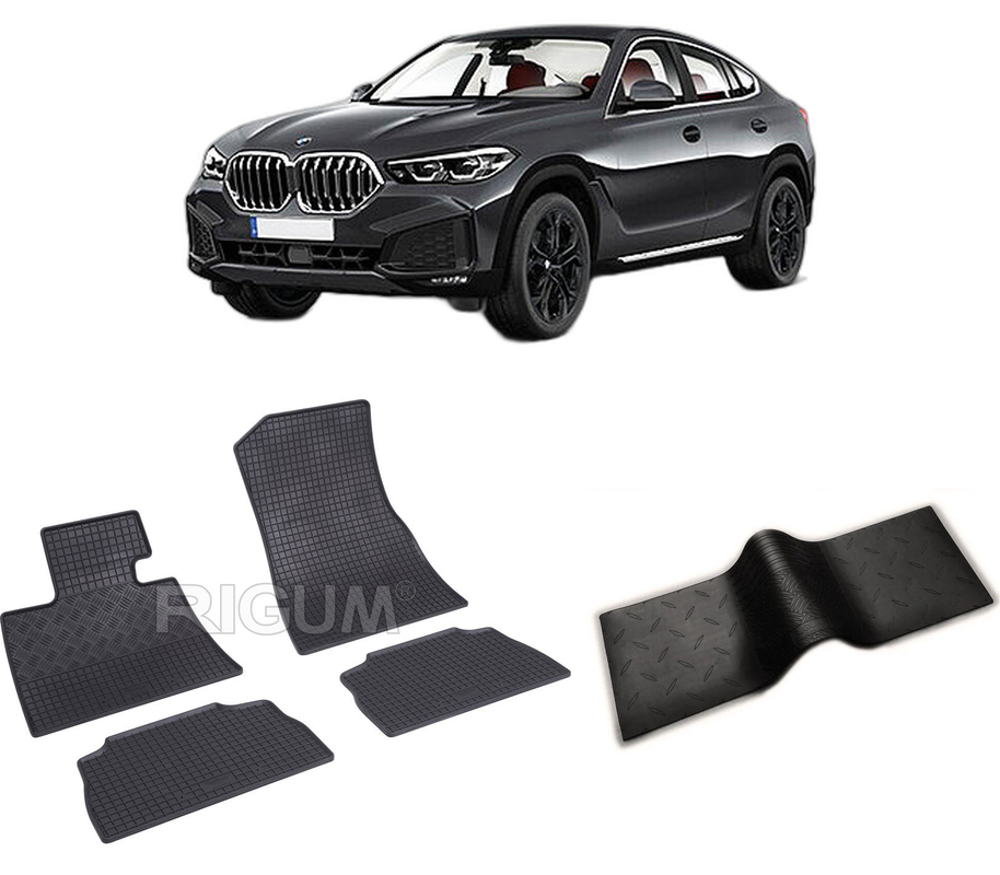 Set covorase auto BMW X6 G06 din 11.2019-PREZENT, cu covoras tunel median, CAROSERIE SUV, Presuri cauciuc 100%, compatibil cu autoturismul BMW X6 G06, Rigum