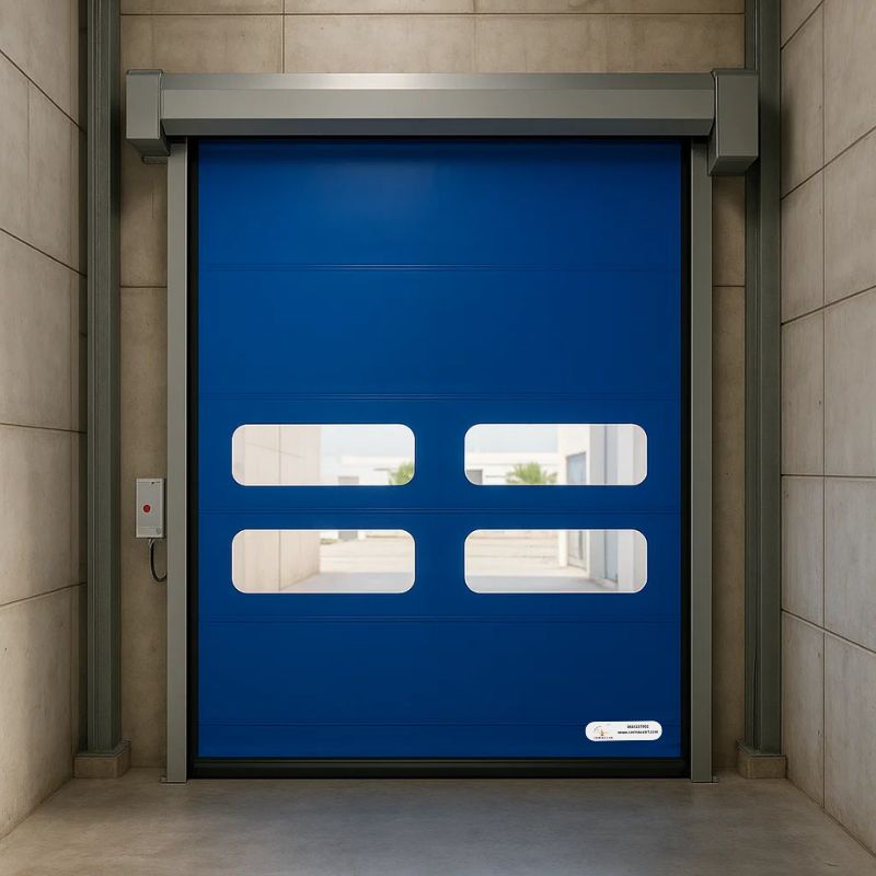 Porte sectionnelle grise avec hublots pour garage