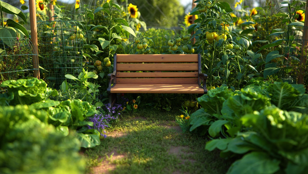 зона отдыха в огороде для пожилых людей