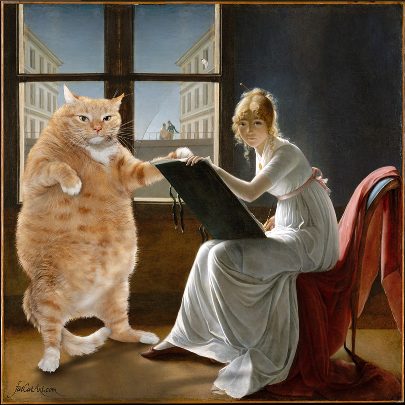 Villers-Young-Woman-Drawing-Cat-w