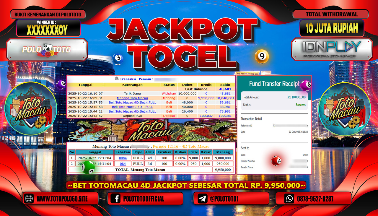 POLOTOTO JACKPOT TOGEL TOTO MACAU Rp.10.000.000,- LUNAS