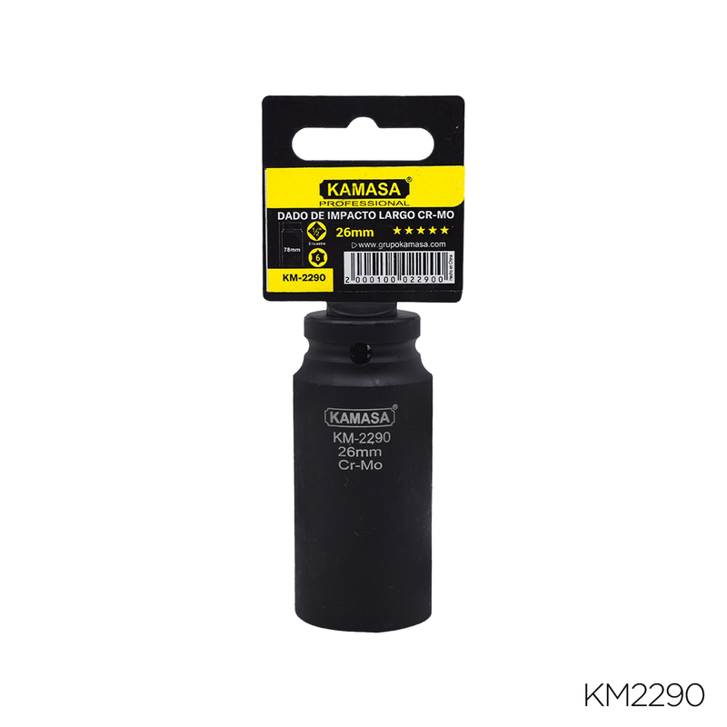 DADO DE IMPACTO LARGO CRMO "KAMASA" -  1/2"DR.X 26MM 