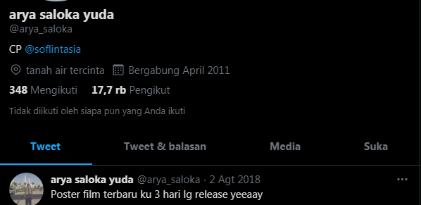 Akun Twitter Arya Saloka