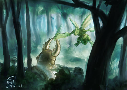 scyther-and-pinsir-sparring-by-000sans00