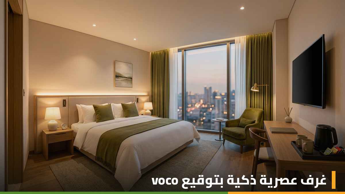 غرفة عصرية ذكية في فندق فوكو مكة بتصميم voco الحديث وأسرّة مريحة