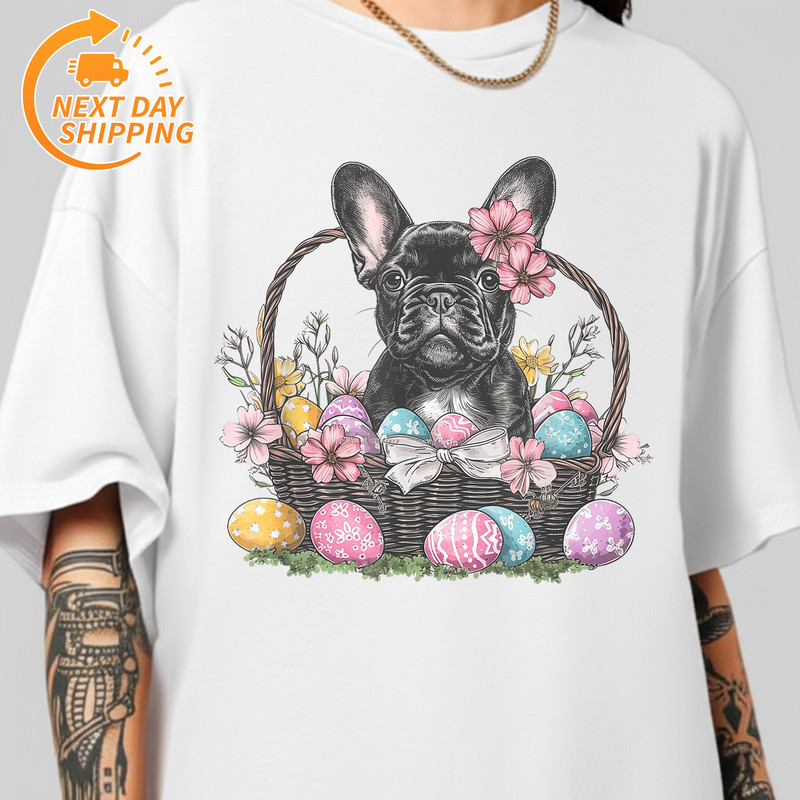 B0DWK79D8R Frenchie Dog Easter Frenchie Dog Eggs Artwork T Shirt MK1