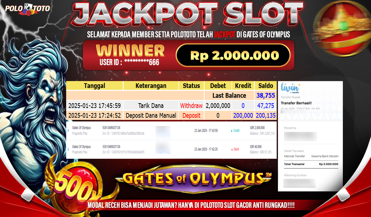 POLOTOTO JACKPOT SLOT GATES OF OLYMPUS Rp.2,000.000,-