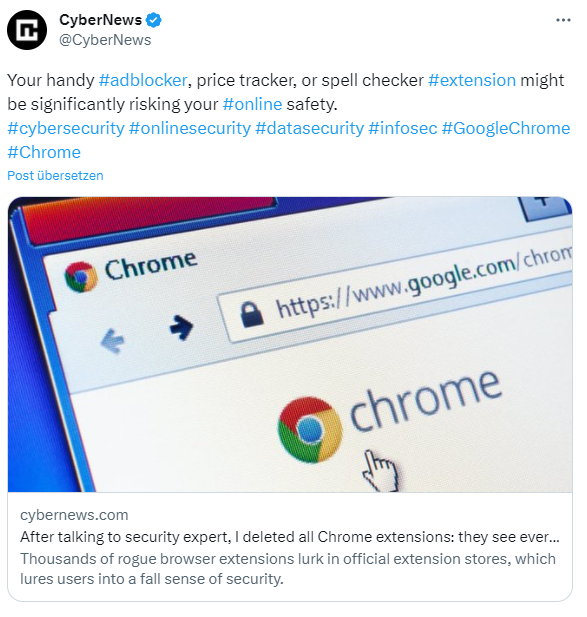 Chrome Extensions as risk